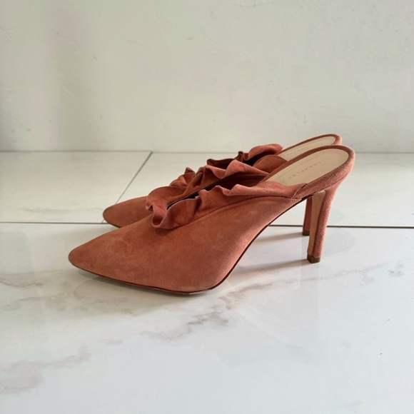 Loeffler Randall Langley Heel Suede Ruffle Mules Dusty Rose - Picture 6 of 7